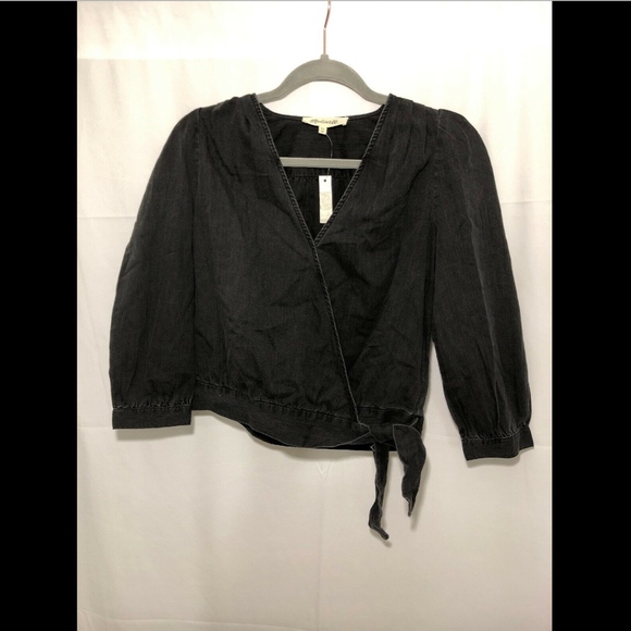NWT $78 Madewell Denim Wrap Top Blouse Black SZ XS - Picture 4 of 8